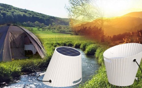 Este balde usa energía solar para calentar agua e iluminarnos